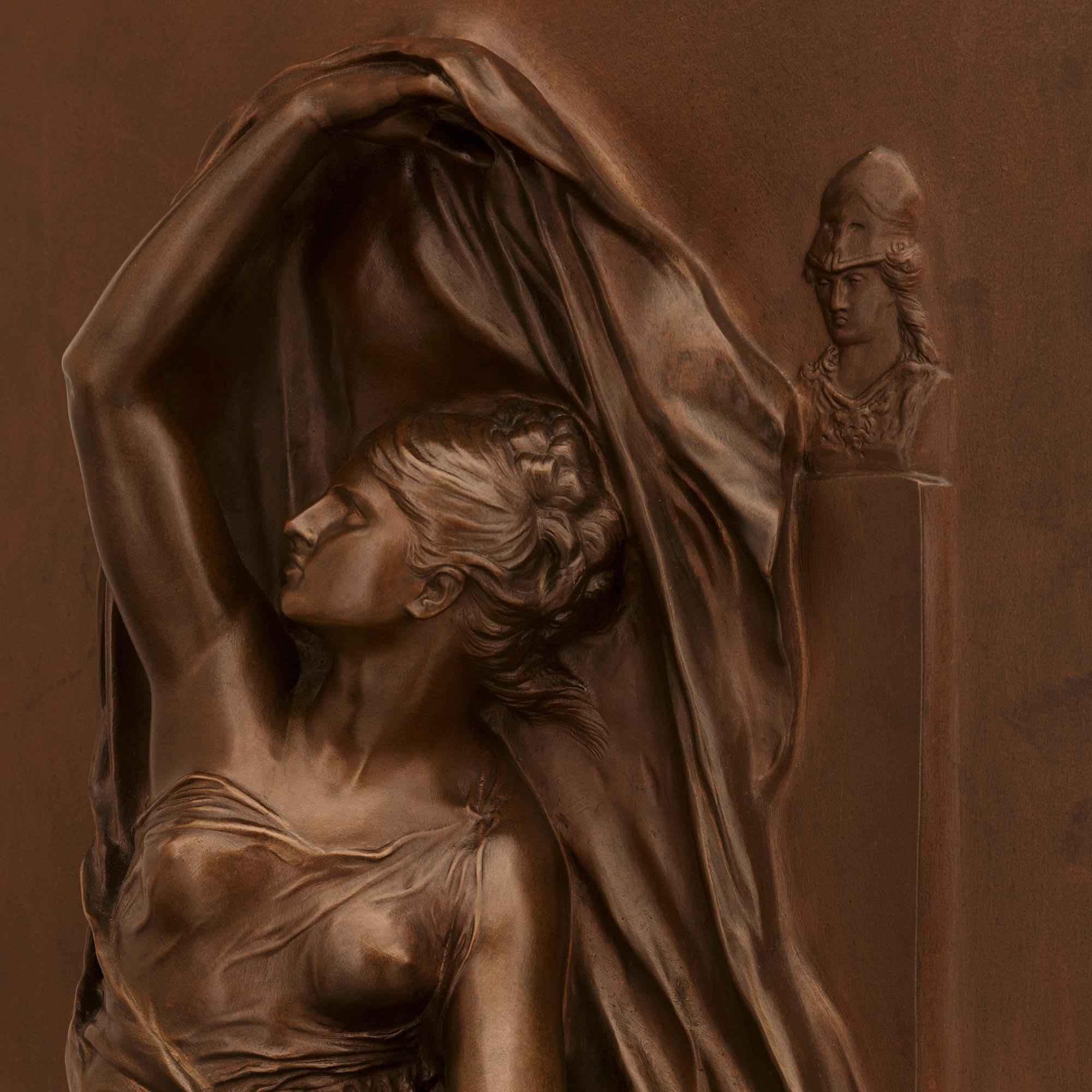 Ormolu and Breccia Pernice marble trophy of Clio, singed by Henri Chapu In Good Condition For Sale In West Palm Beach, FL
