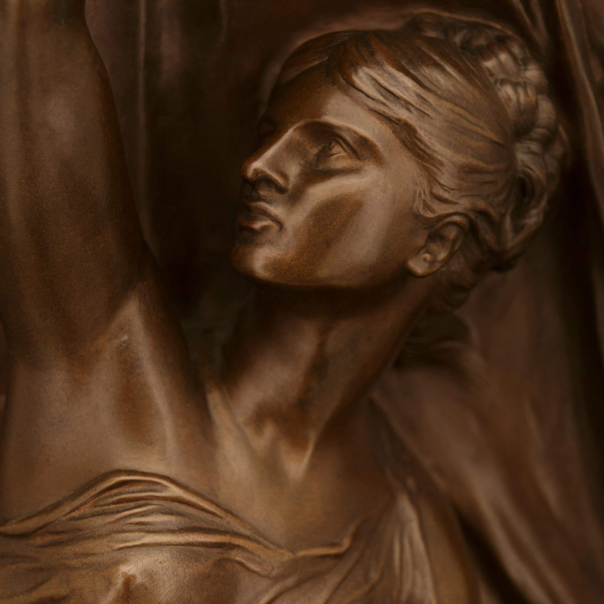 19th Century Ormolu and Breccia Pernice marble trophy of Clio, singed by Henri Chapu For Sale