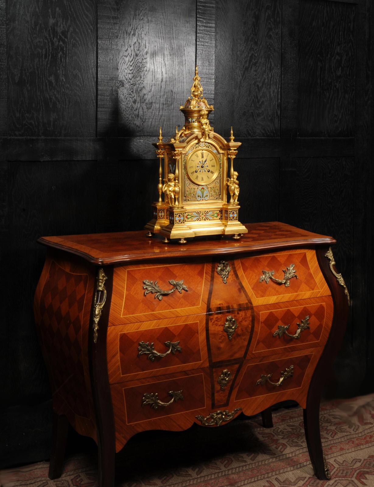 Horloge française ancienne en bronze doré et émail champlevé de Le Roy & Fils  en vente 3