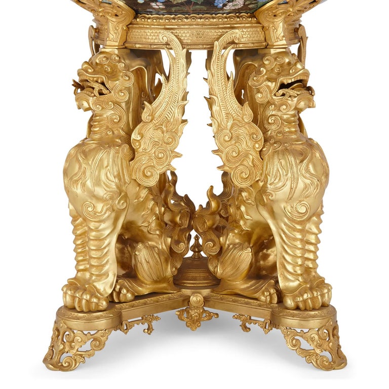 Chinese Export Ormolu and Cloisonné Enamel Jardinière Attributed to F. Barbedienne For Sale