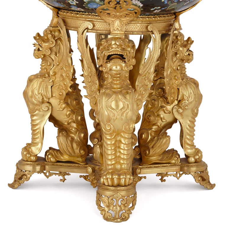 French Ormolu and Cloisonné Enamel Jardinière Attributed to F. Barbedienne For Sale