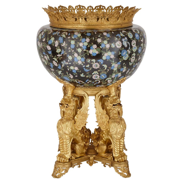 Ormolu and Cloisonné Enamel Jardinière Attributed to F. Barbedienne For Sale