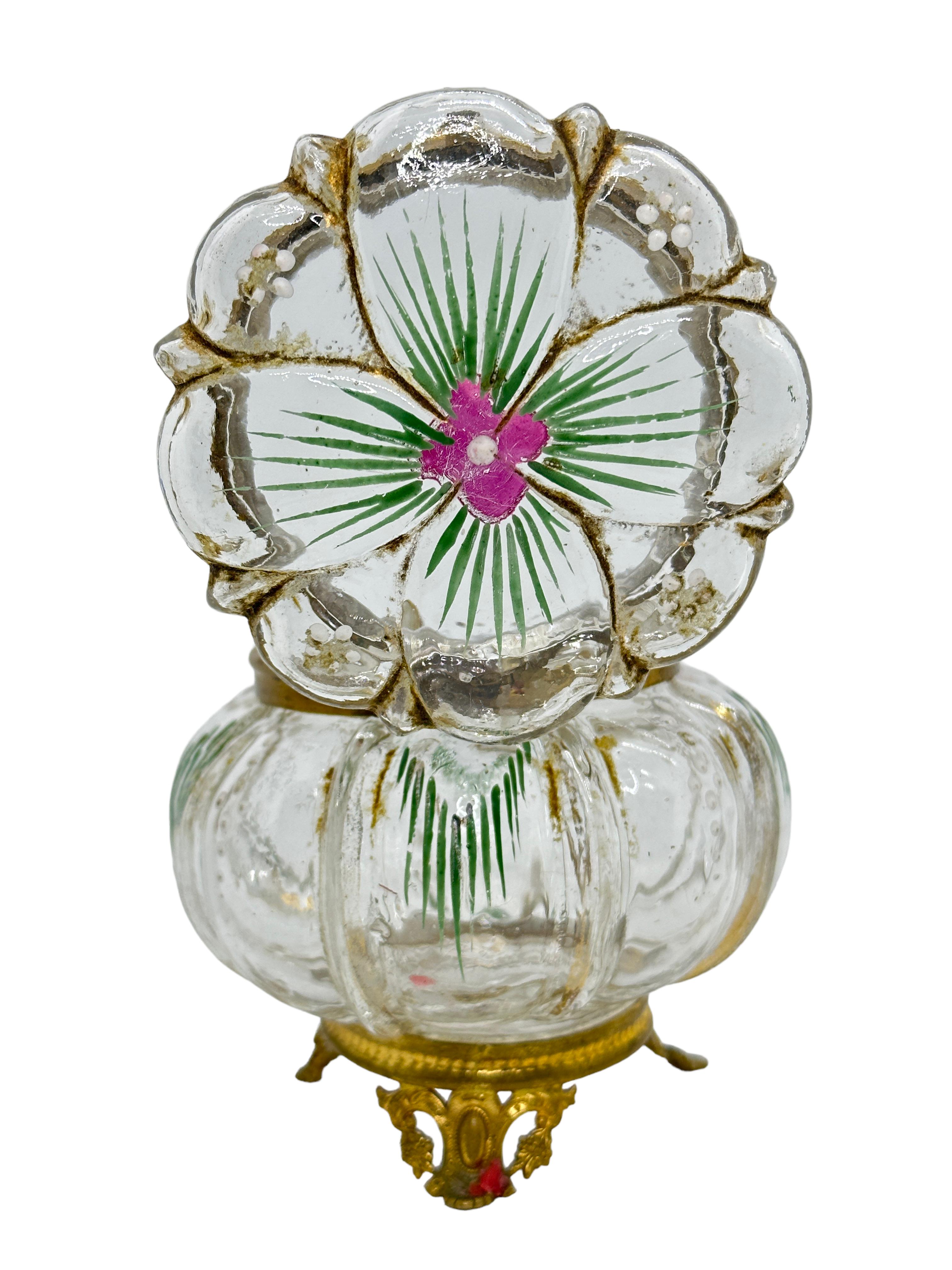 Trinket-Schmuckkästchen aus Goldbronze und Kristallglas, Frankreich, um 1880 (Art nouveau) im Angebot