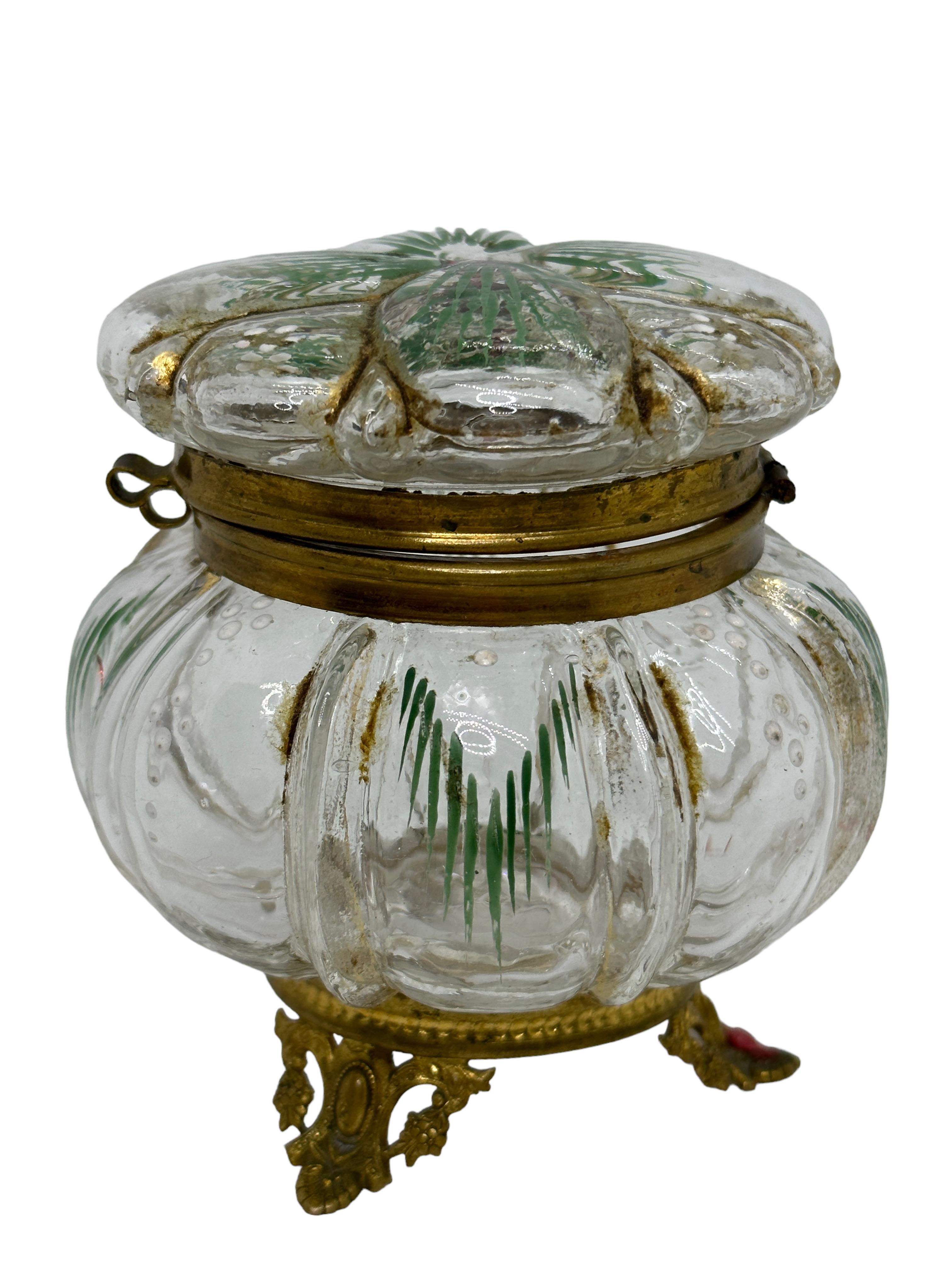 Early 20th Century Ormolu and Crystal Glass Trinket Jewelry Box, France, circa 1880s For Sale