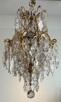 Ormolu and Crystal Pendant Chandelier by E. F. Caldwell