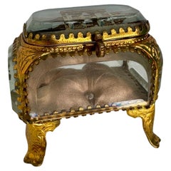 Ormolu and Glass Souvenir Trinket Jewelry Box, Paris Arc de Triomphe circa 1900s