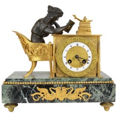 Ormolu and Green Marble French Empire Mantel Clock, circa 1810