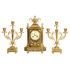 Ormolu and Onyx Louis XVI Antique French Clock Set by Louis Japy