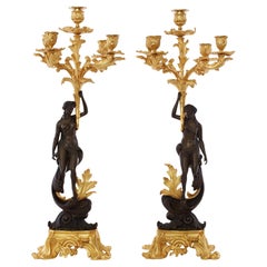 Antique Ormolu and Patina Bronez Candelabras