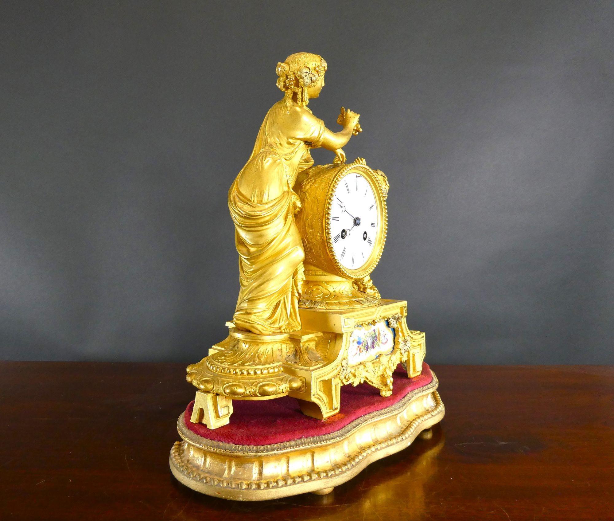 French Ormolu and Porcelain Panel Mantel Clock, A.B.Savory, Cornhill For Sale