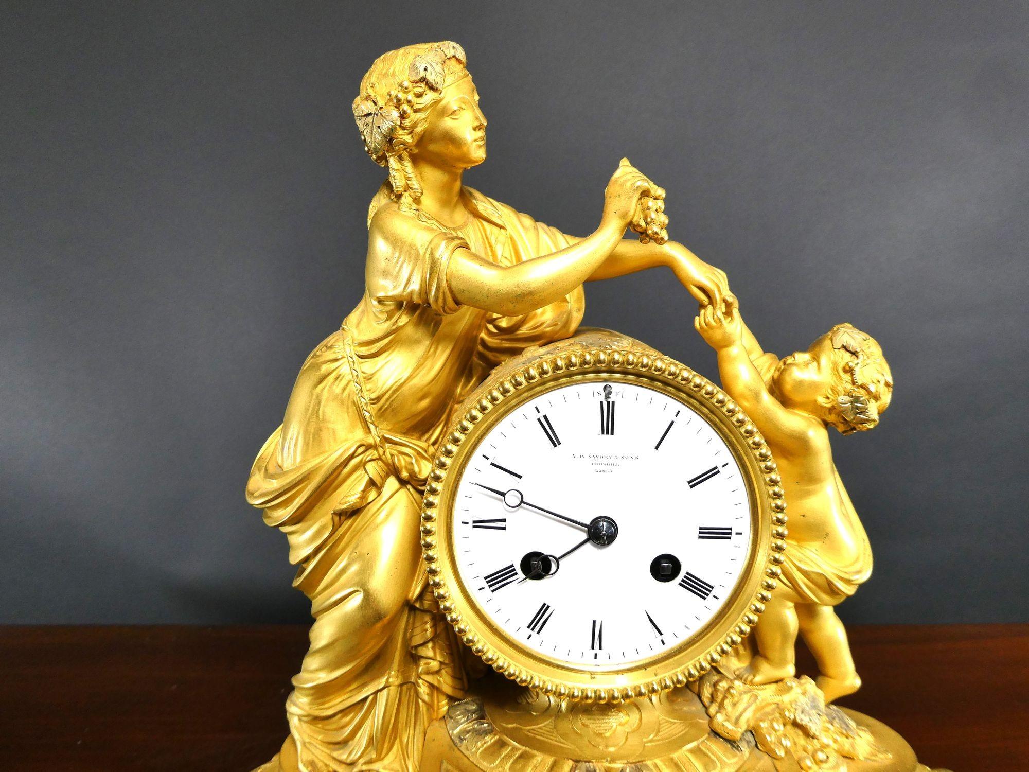 Ormolu and Porcelain Panel Mantel Clock, A.B.Savory, Cornhill For Sale 1