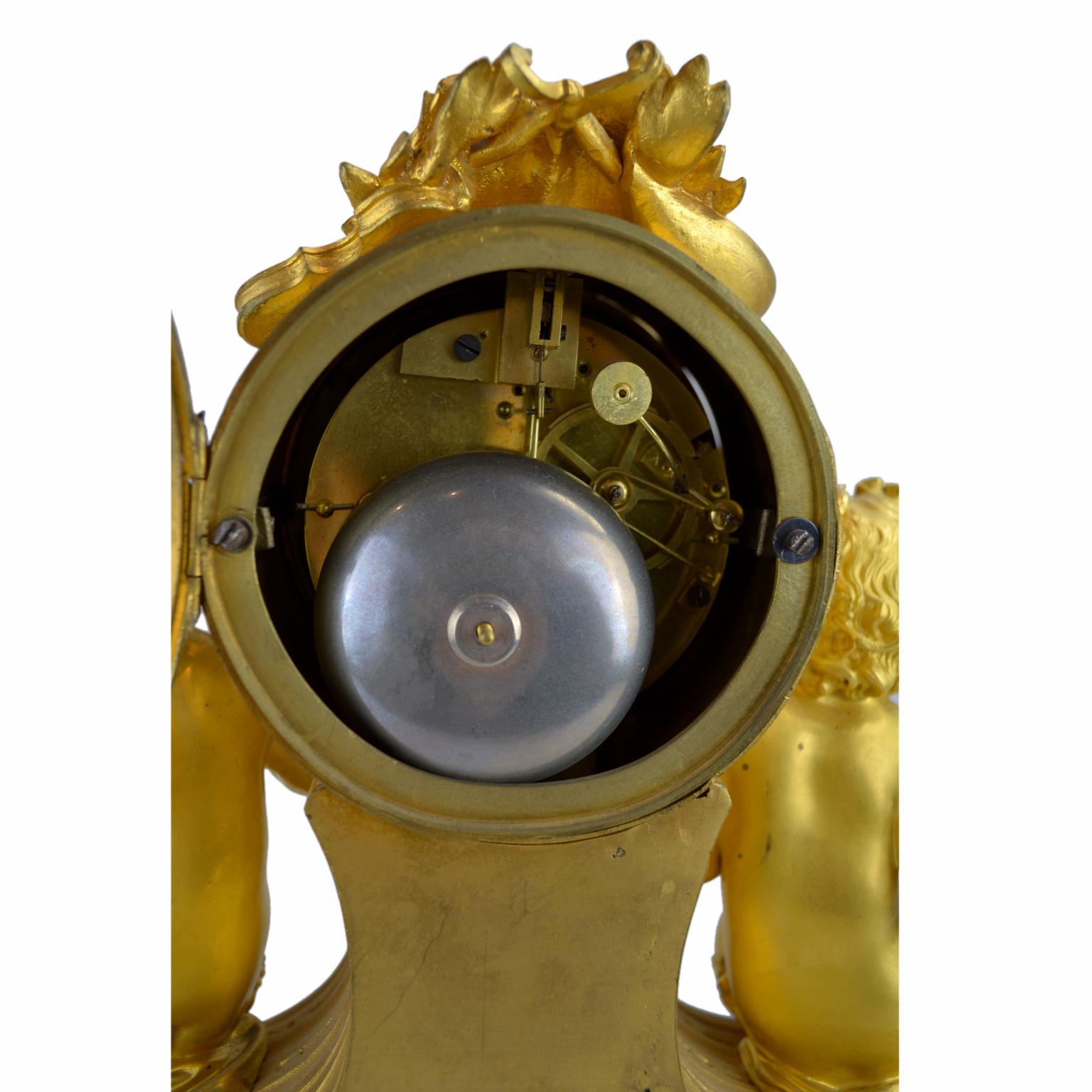  French Napoleon III Gilt Bronze and Porcelain Putti Clock For Sale 5