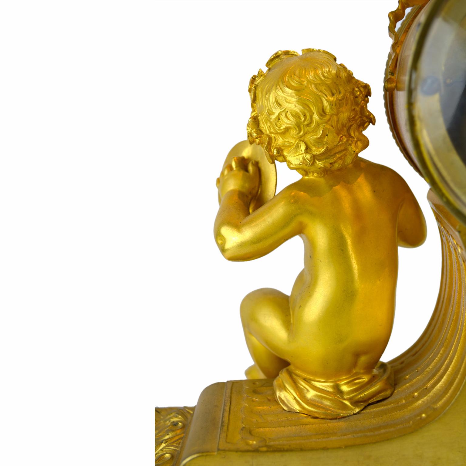  French Napoleon III Gilt Bronze and Porcelain Putti Clock For Sale 1