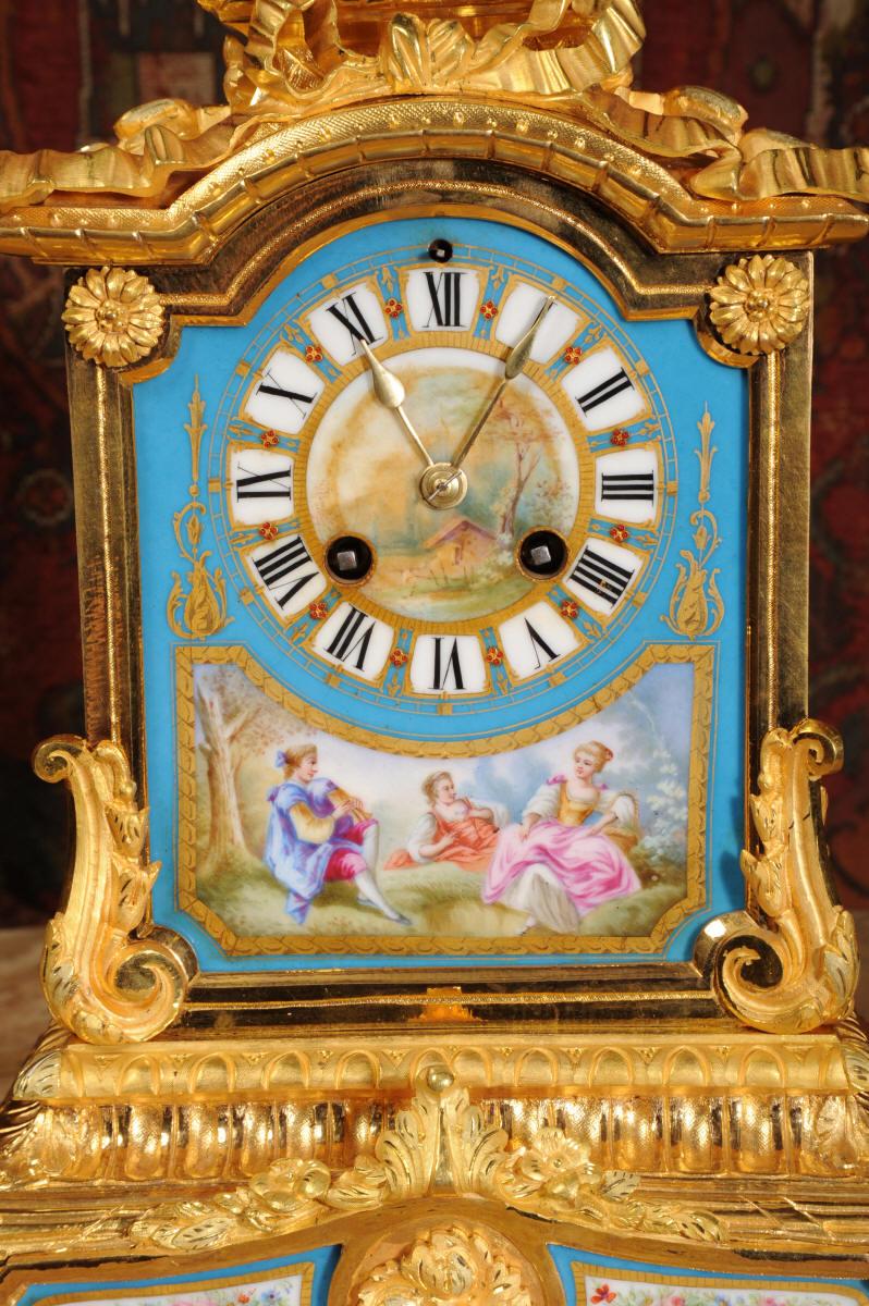 Ormolu and Sèvres Porcelain Antique French Boudoir Clock by Japy Freres 2