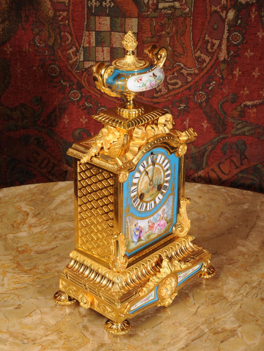 Louis XVI Ormolu and Sèvres Porcelain Antique French Boudoir Clock by Japy Freres