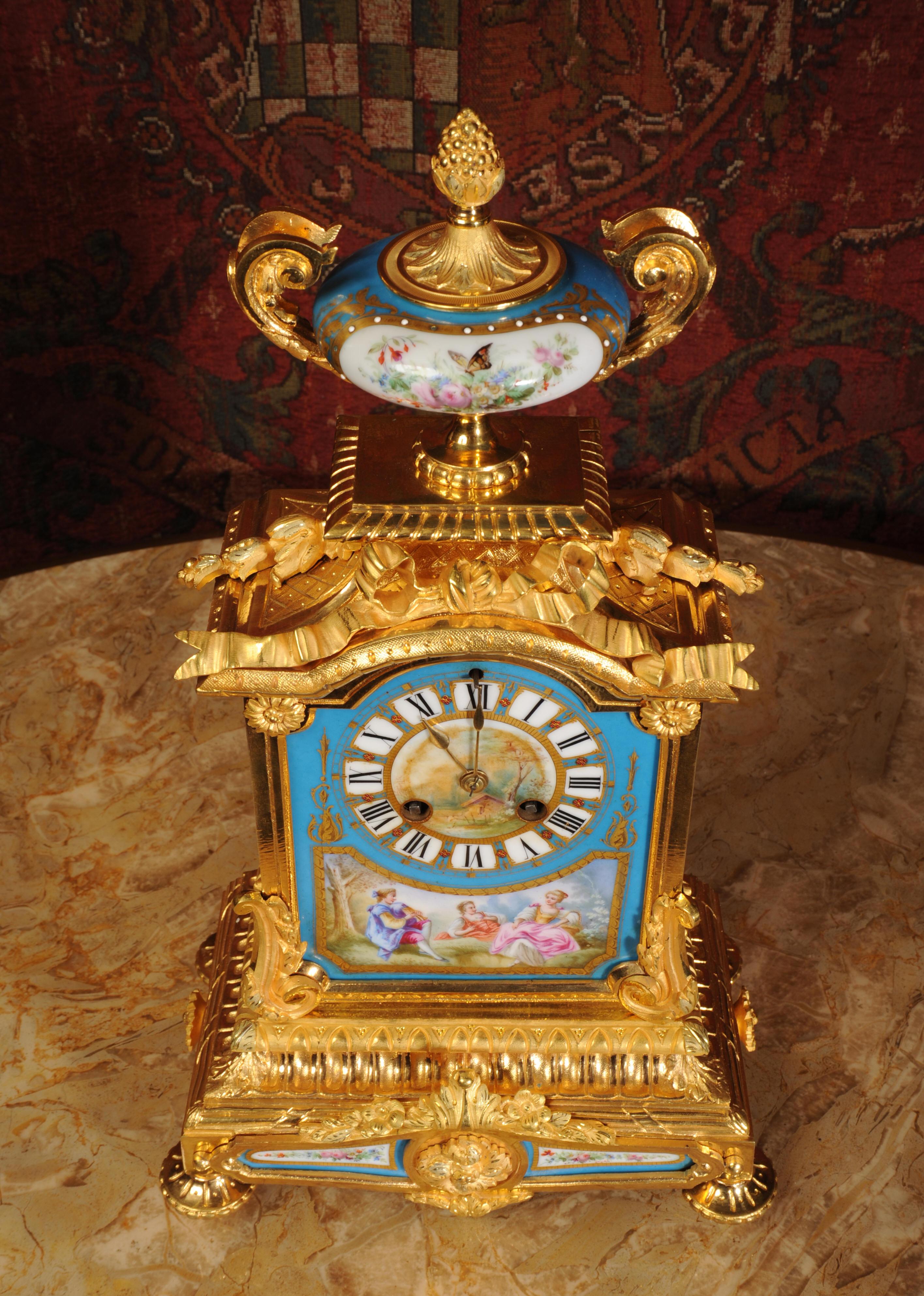 19th Century Ormolu and Sèvres Porcelain Antique French Boudoir Clock by Japy Freres