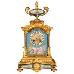 Ormolu and Sèvres Porcelain Antique French Boudoir Clock by Japy Freres