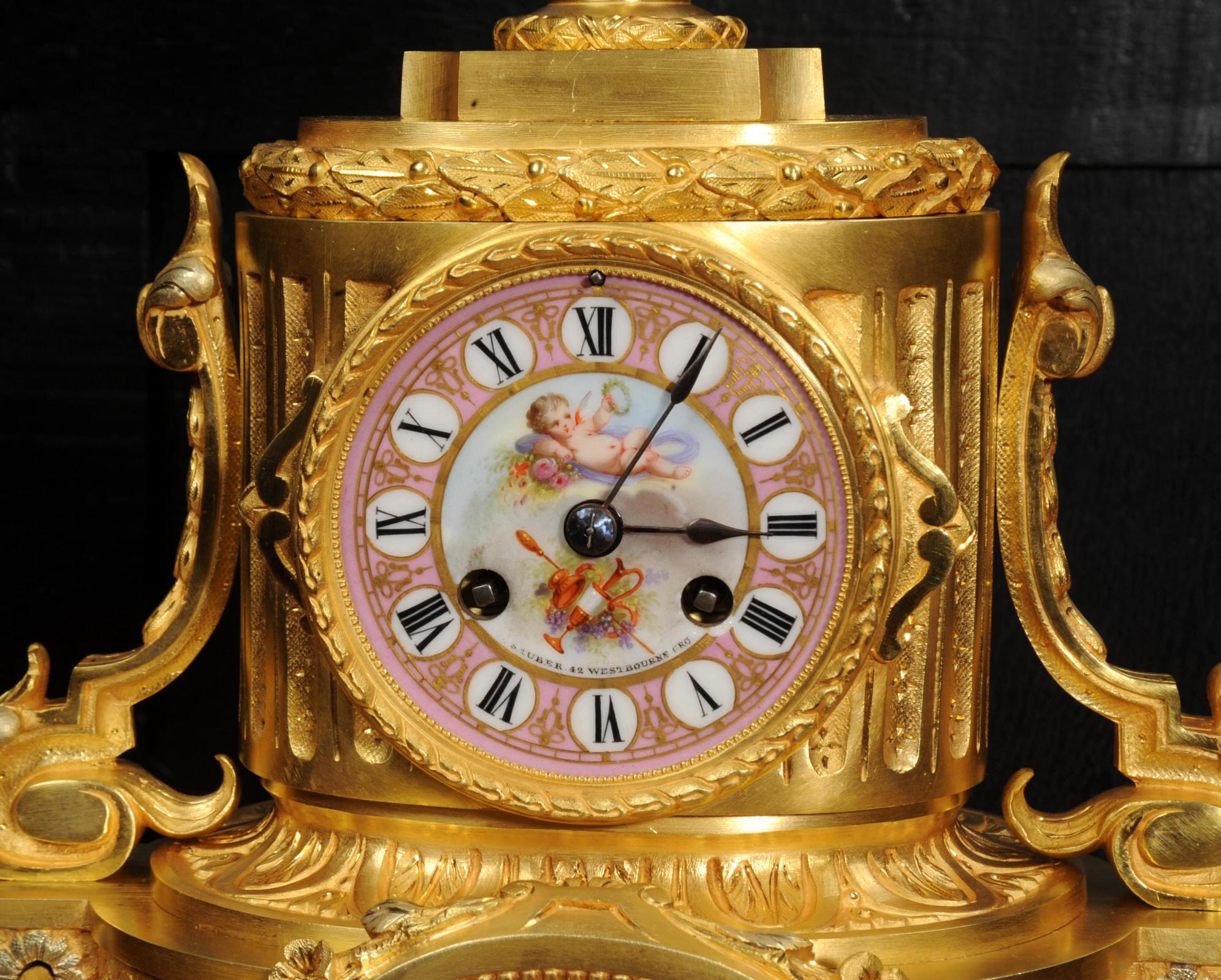 Horloge française d'antiquités en bronze doré et porcelaine de Sèvres par Achille Brocot en vente 4