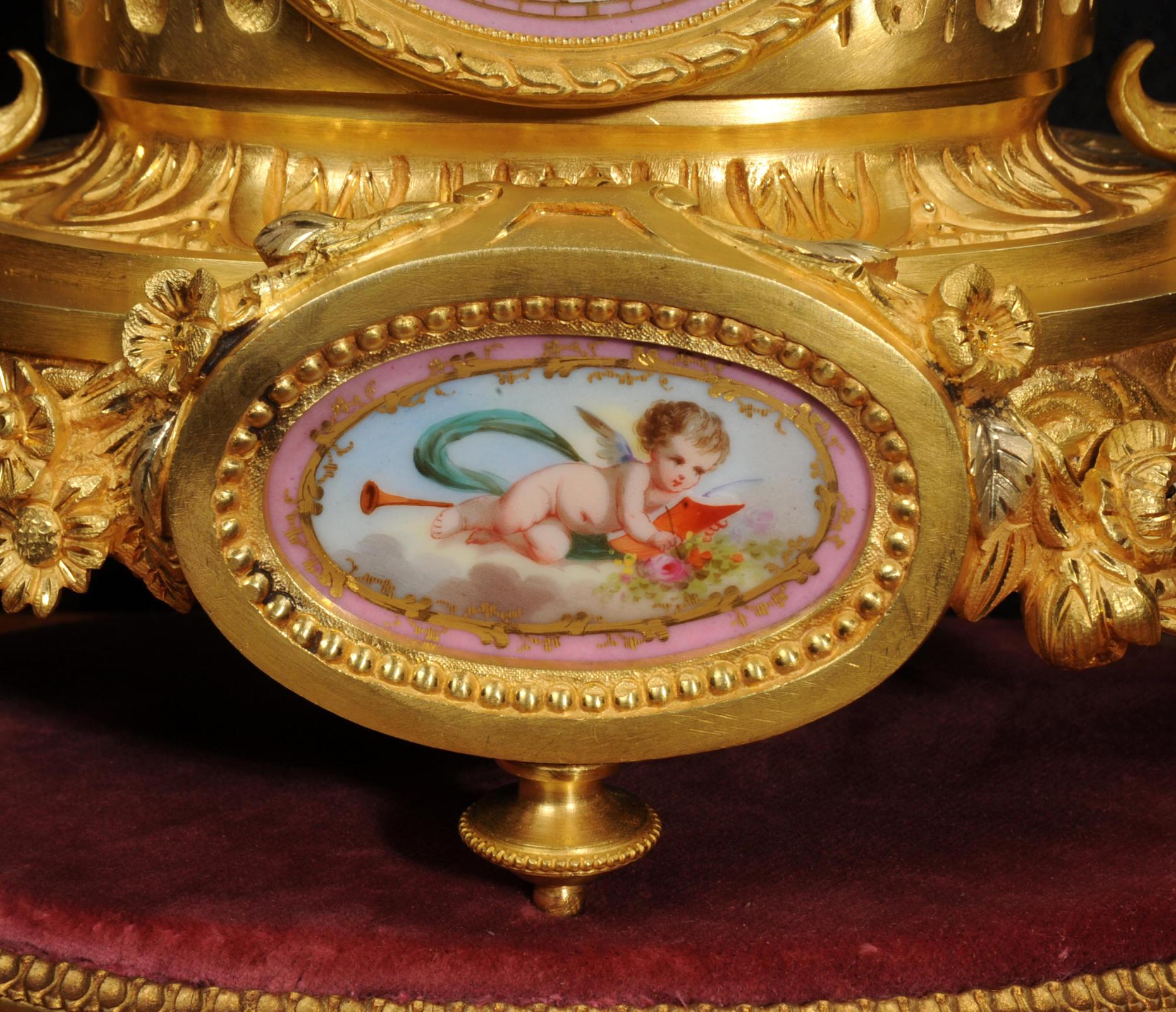 Horloge française d'antiquités en bronze doré et porcelaine de Sèvres par Achille Brocot en vente 5