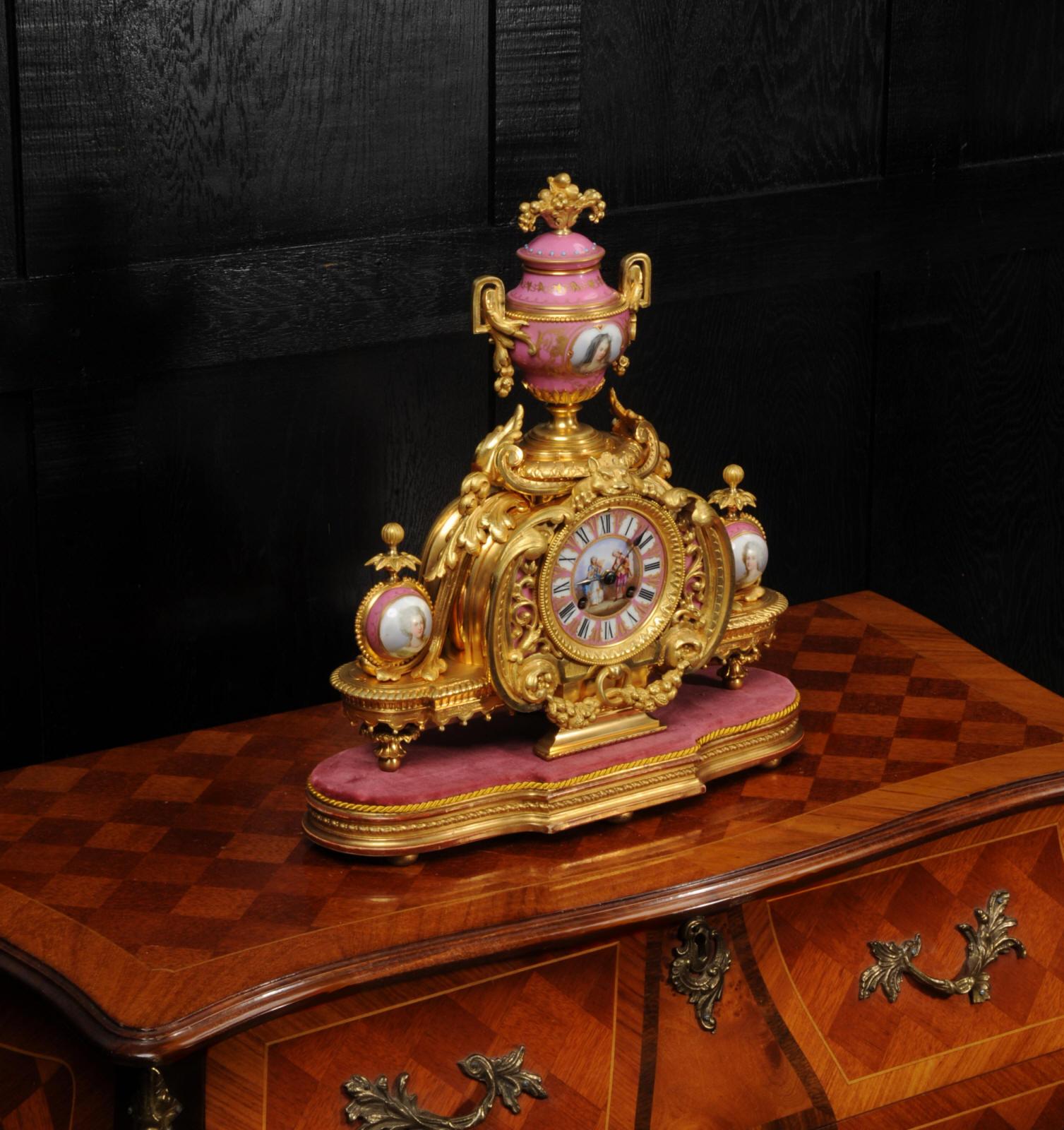 Hand-Painted Ormolu and Sevres Porcelain Antique French Clock by Achille Brocot For Sale