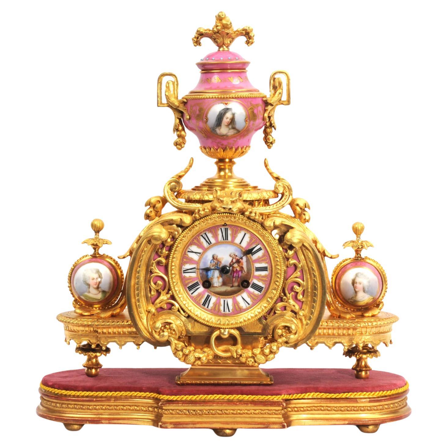 Horloge française d'antiquités en bronze doré et porcelaine de Sèvres par Achille Brocot en vente