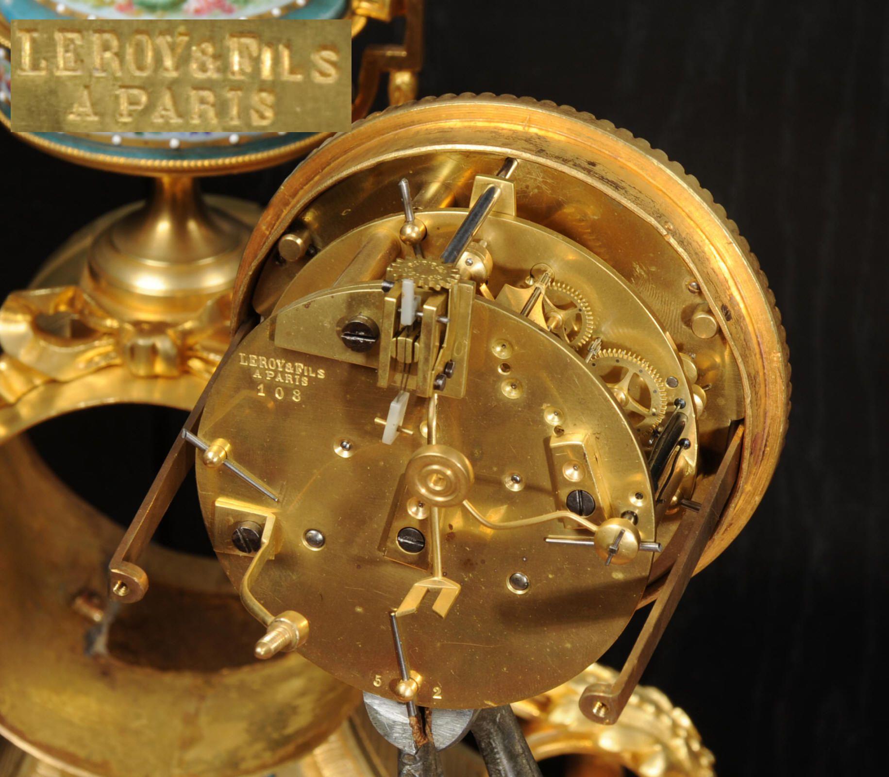 Ormolu and Sevres Porcelain Antique French Clock by Le Roy et Fils 13