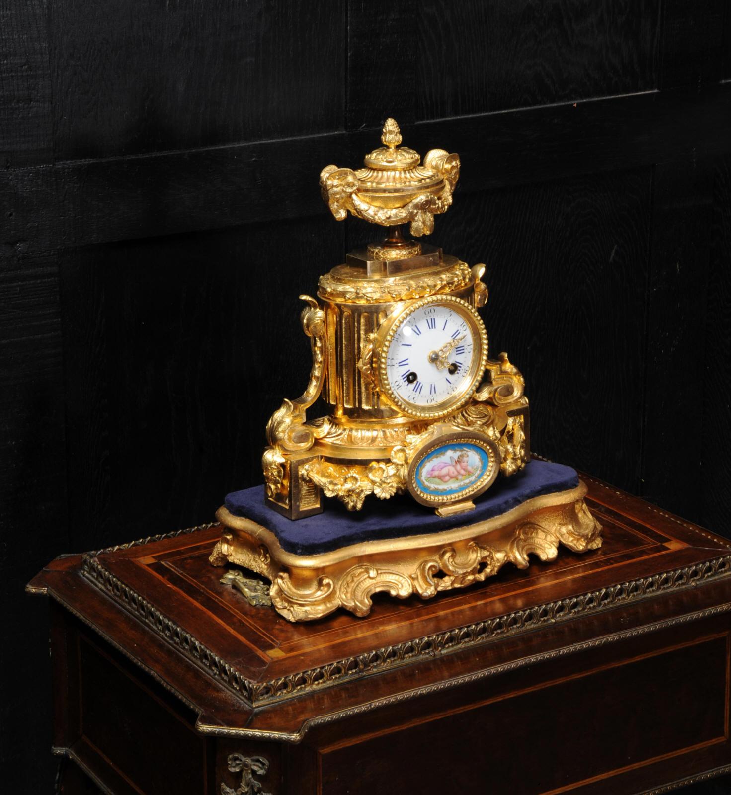 Neoclassical Ormolu and Sèvres Porcelain Boudoir Antique French Clock