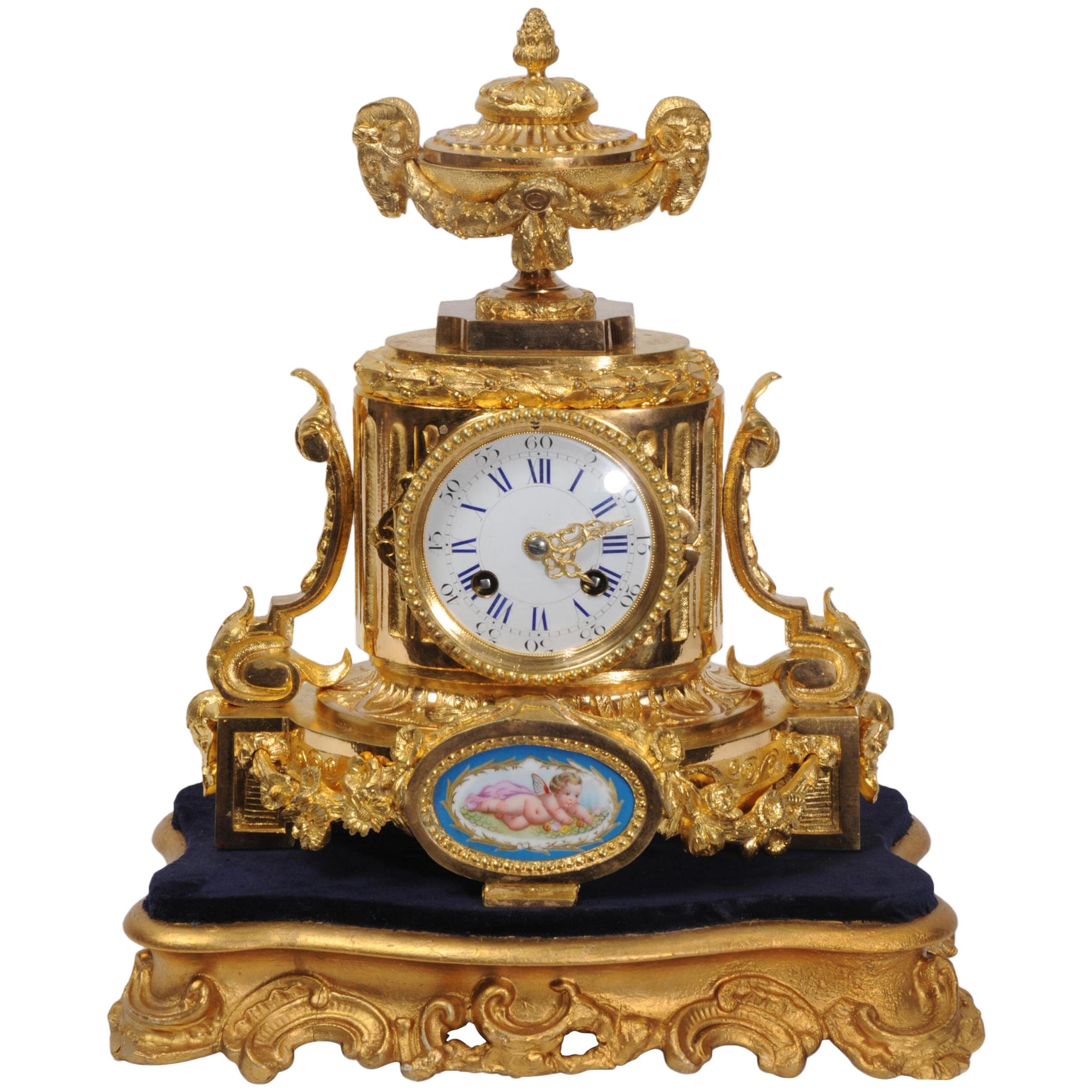 Ormolu and Sèvres Porcelain Boudoir Antique French Clock