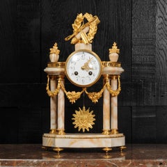 Ormolu and Sienna Marble Portico Louis XVI Antique French Clock, Love