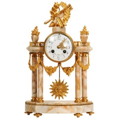 Ormolu and Sienna Marble Portico Louis XVI Antique French Clock, Love
