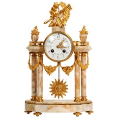 Ormolu and Sienna Marble Portico Louis XVI Antique French Clock, Love