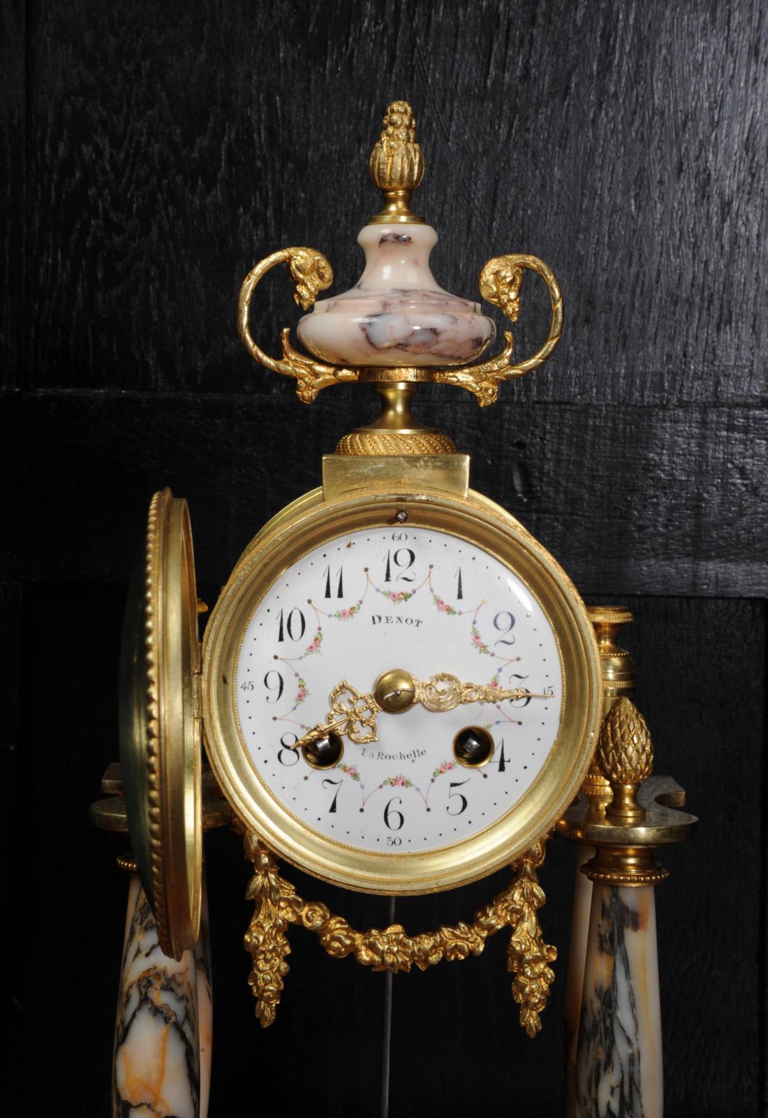Ormolu and Specimen Marble Portico Antique French Clock Louis XVI 6