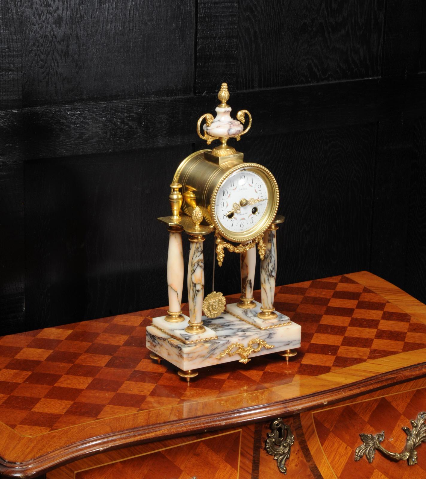 Ormolu and Specimen Marble Portico Antique French Clock Louis XVI 3
