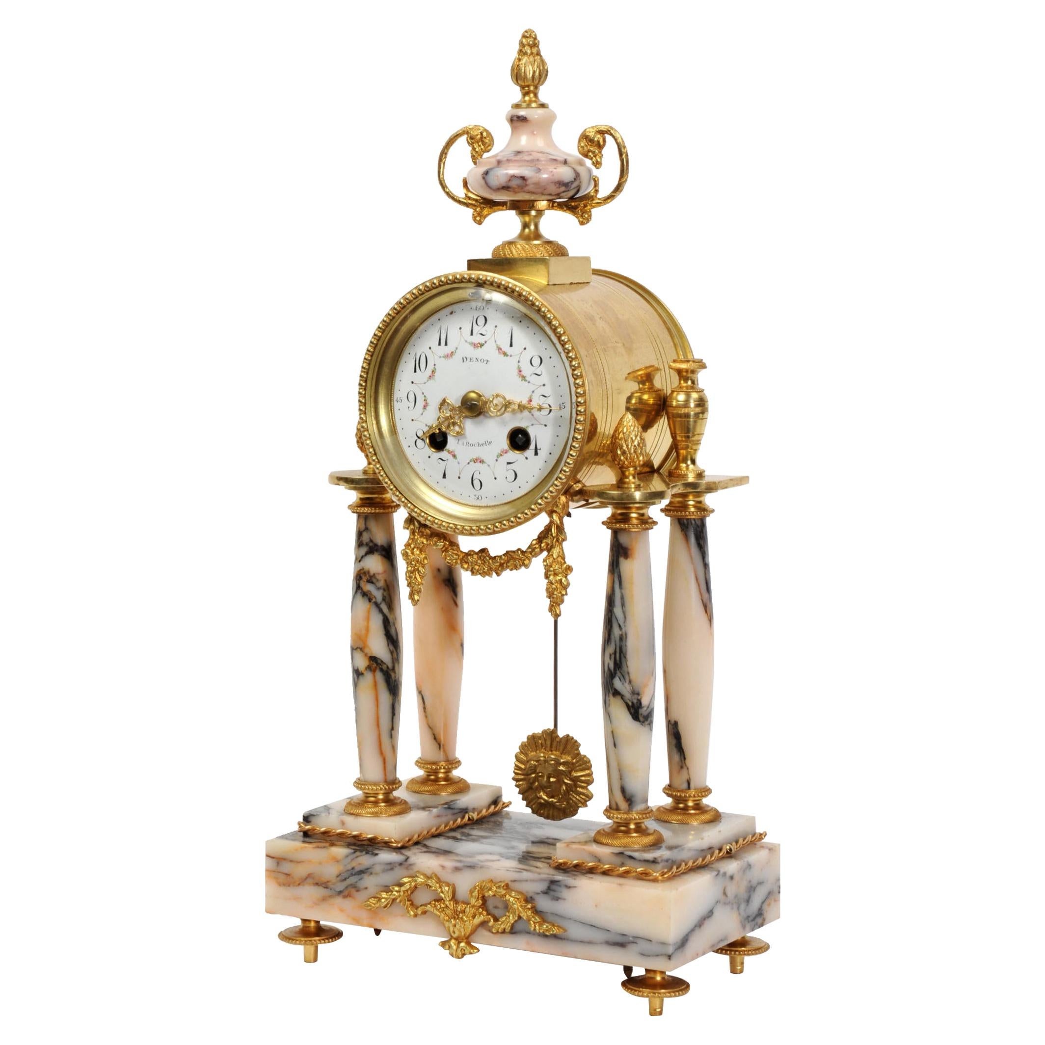 Ormolu and Specimen Marble Portico Antique French Clock Louis XVI