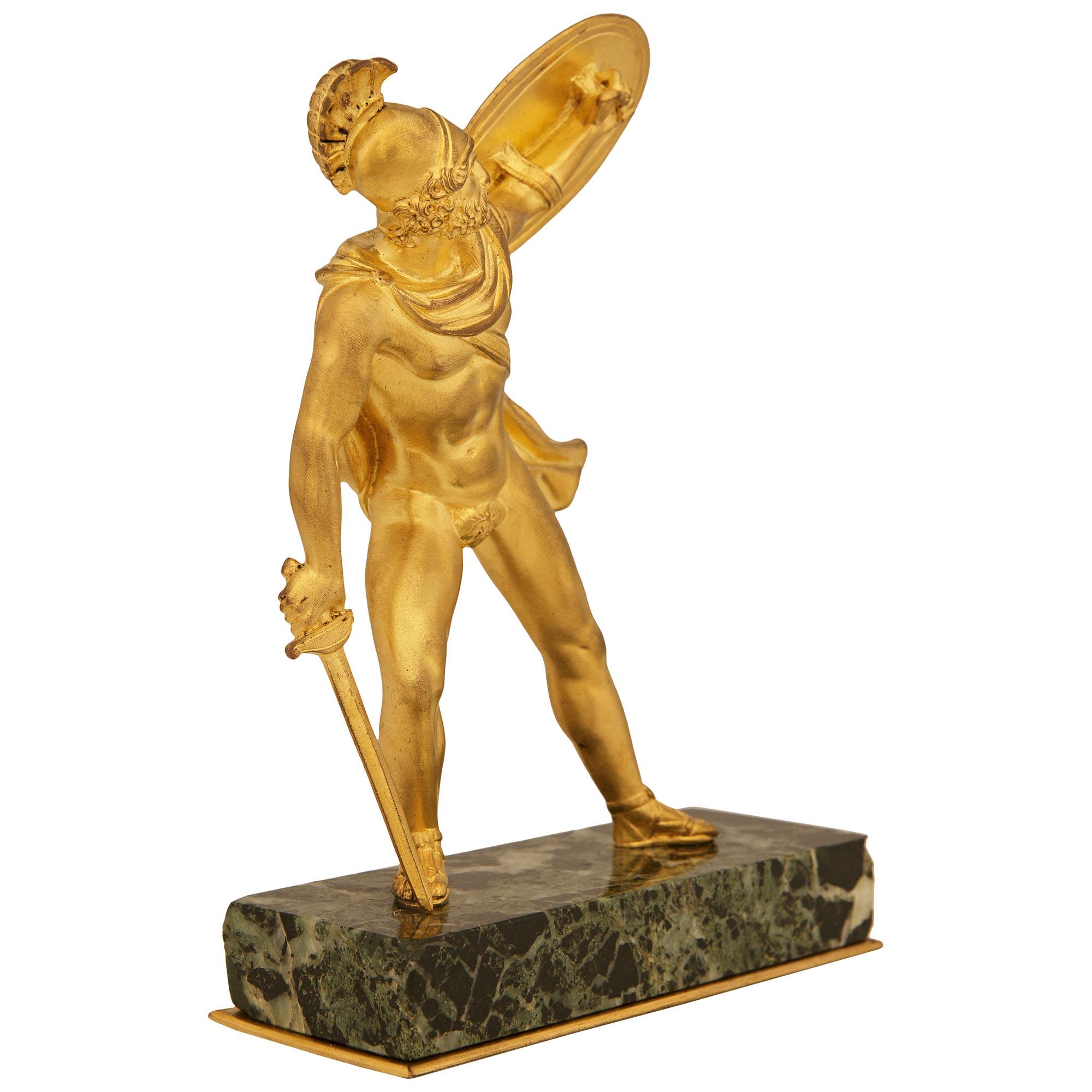 French Ormolu and Verde Antico marble statues of The Intervention of the Sabines For Sale