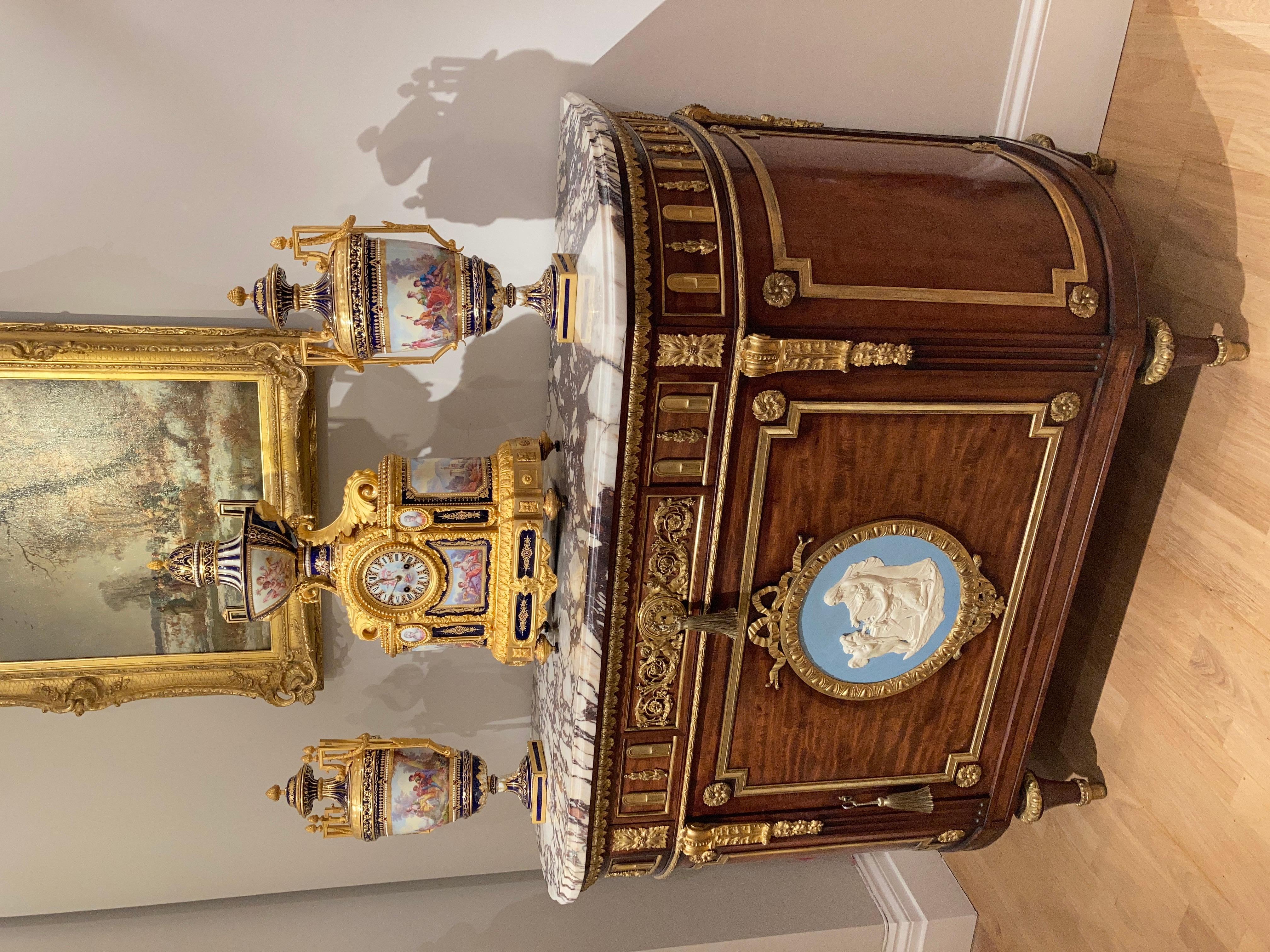 French Ormolu and Wedgwood Mounted Mahogany Commode Attributed to Julius Zwiener For Sale
