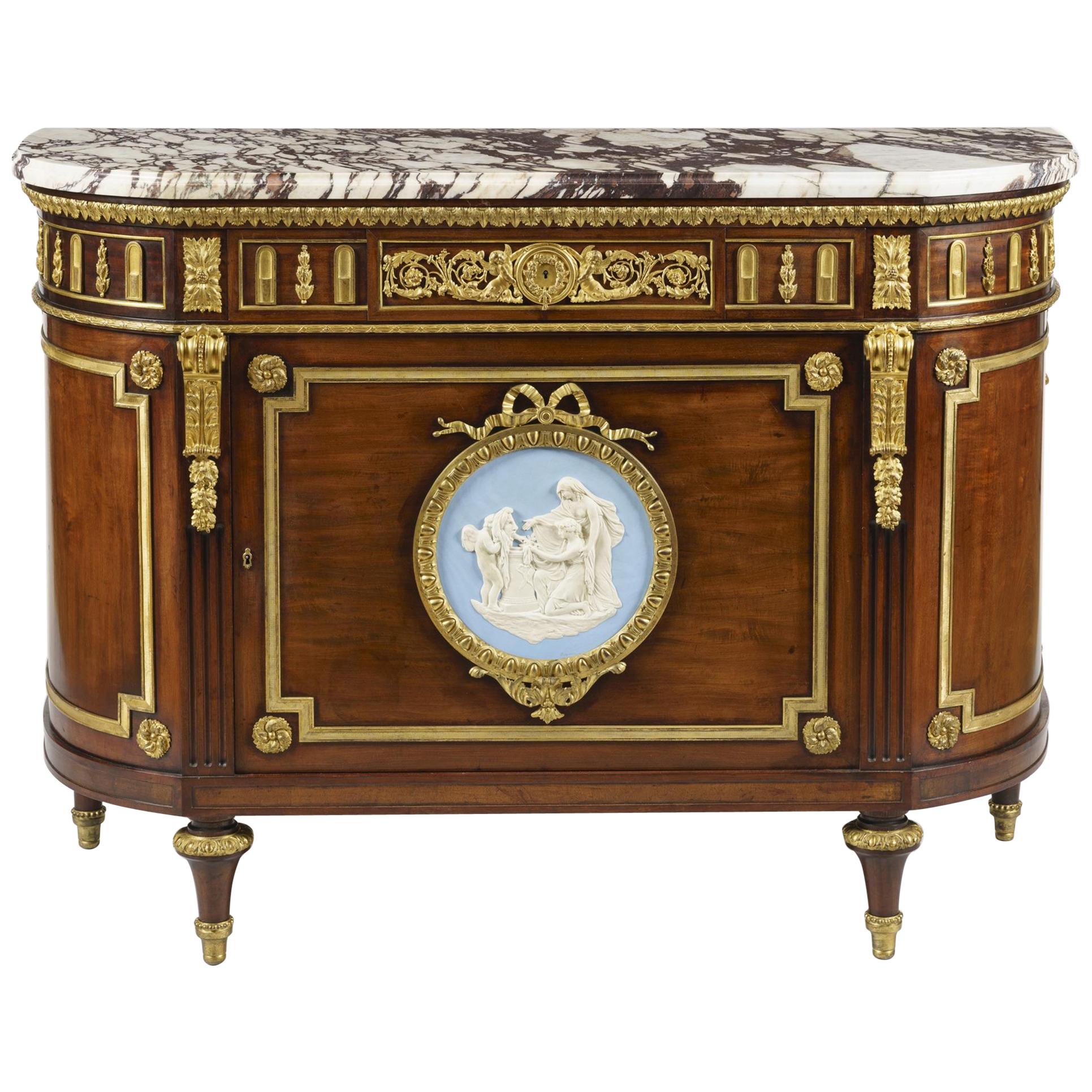 Ormolu and Wedgwood Mounted Mahogany Commode Attributed to Julius Zwiener For Sale