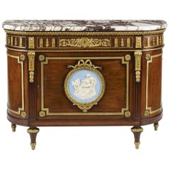 Vintage Ormolu and Wedgwood Mounted Mahogany Commode Attributed to Julius Zwiener