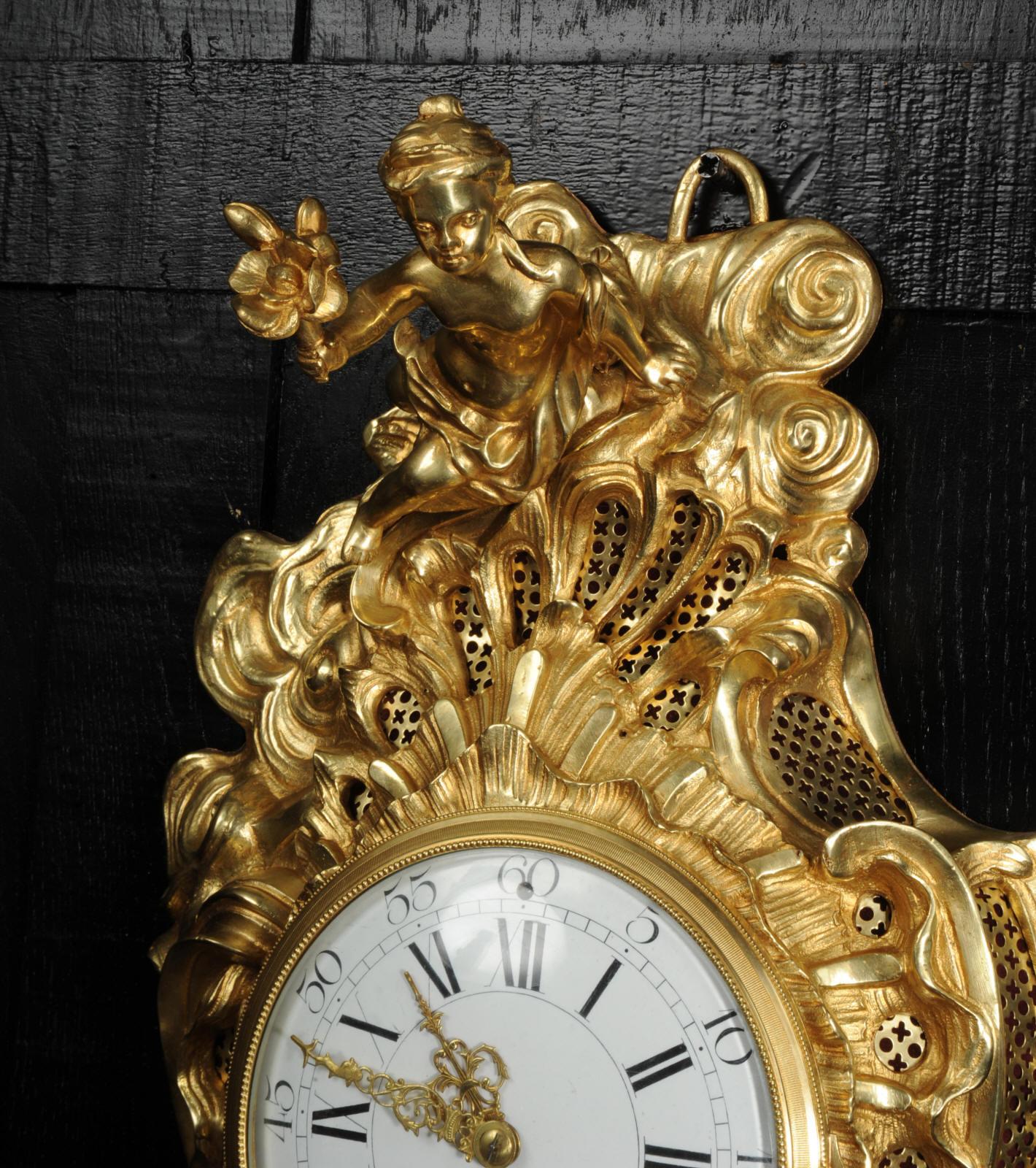 Ormolu Antique French Rococo Cartel Wall Clock For Sale 5