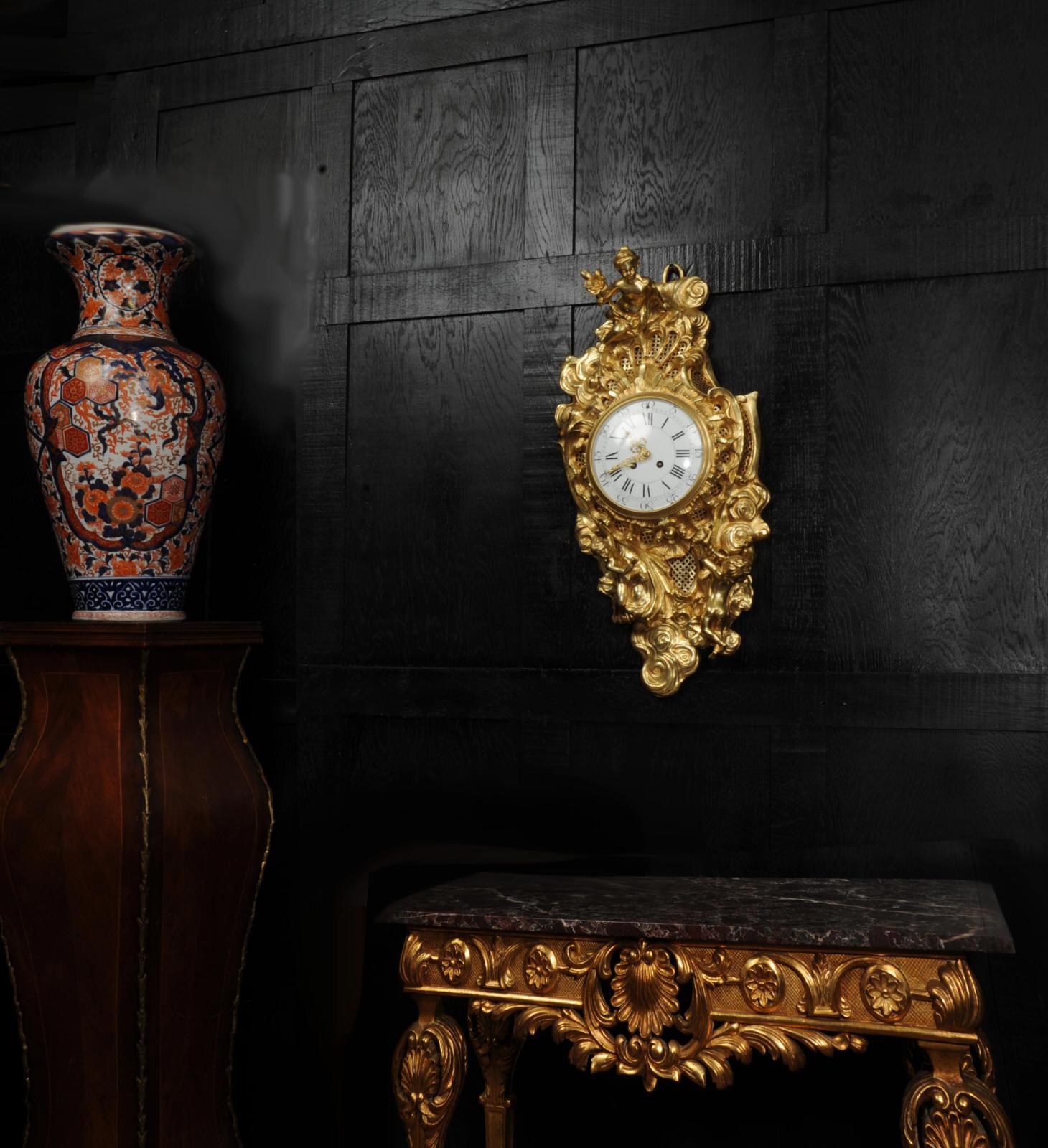 Ormolu Antique French Rococo Cartel Wall Clock For Sale 6