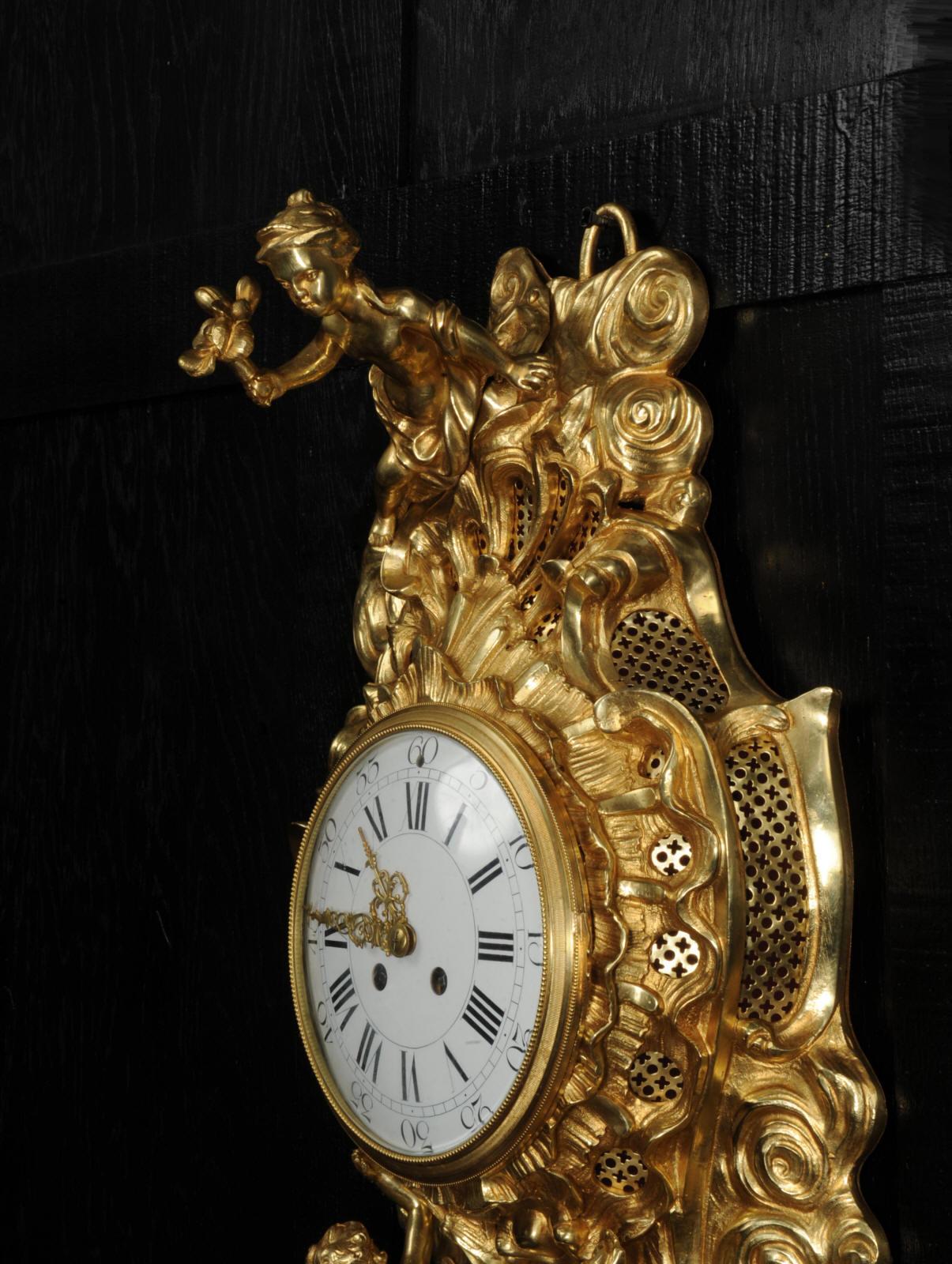 Ormolu Antique French Rococo Cartel Wall Clock For Sale 7