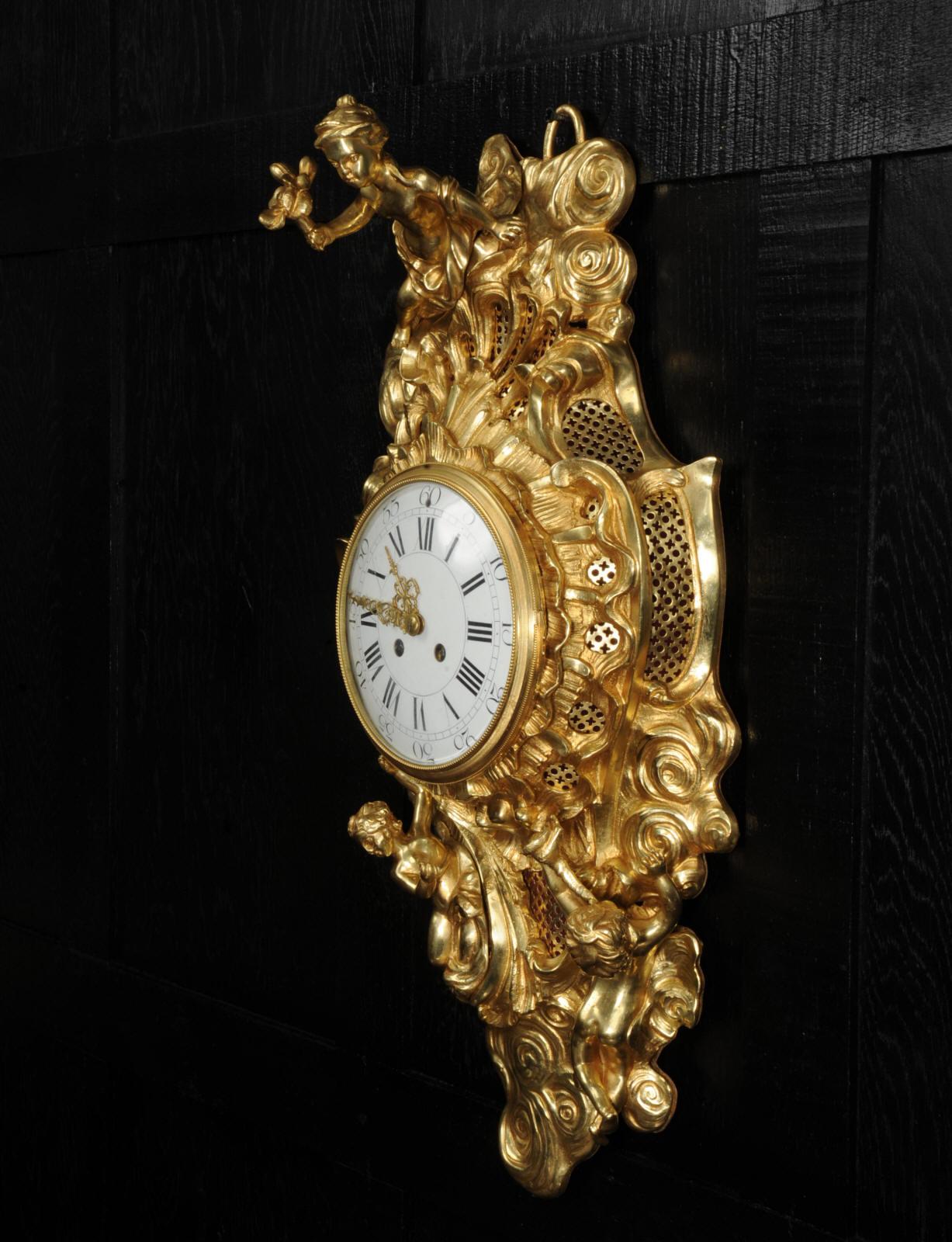 Ormolu Antique French Rococo Cartel Wall Clock For Sale 8