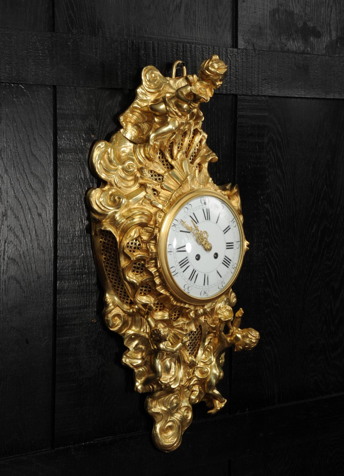 Ormolu Antique French Rococo Cartel Wall Clock For Sale 9