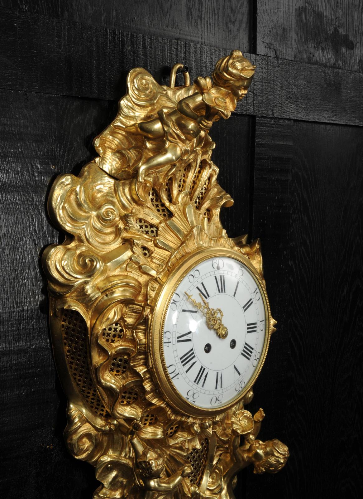 Ormolu Antique French Rococo Cartel Wall Clock For Sale 10
