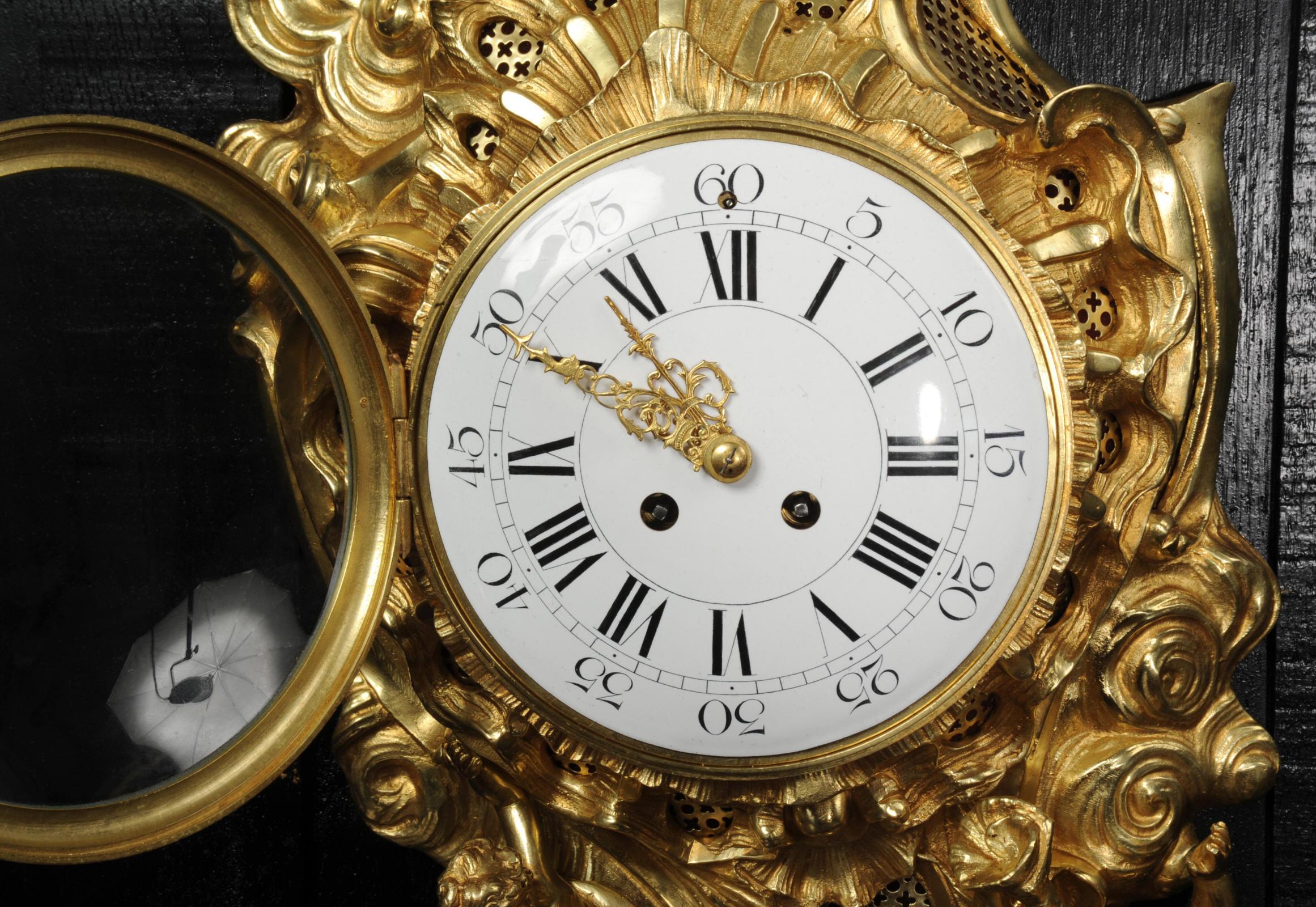 Ormolu Antique French Rococo Cartel Wall Clock For Sale 11
