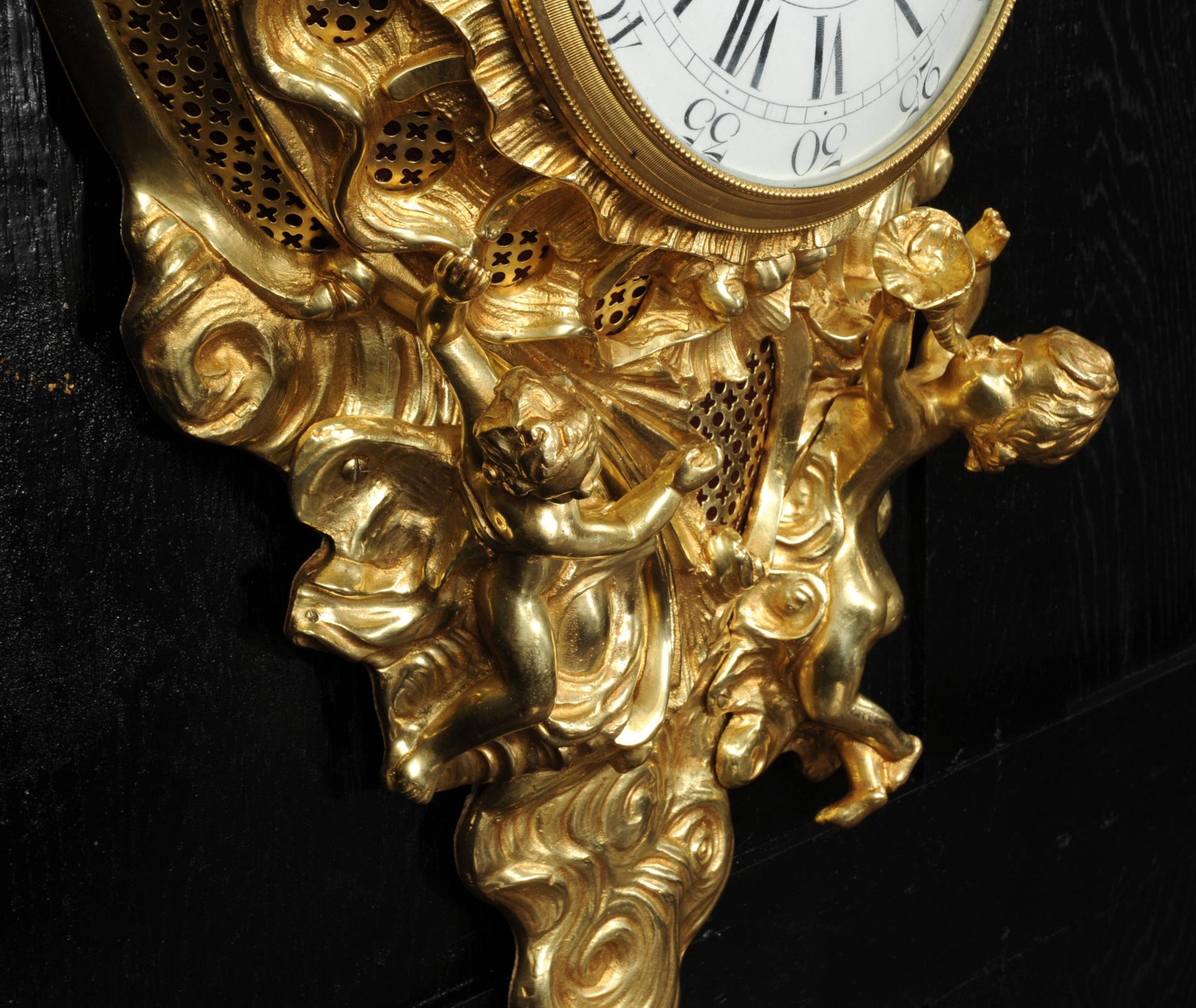 Ormolu Antique French Rococo Cartel Wall Clock For Sale 12