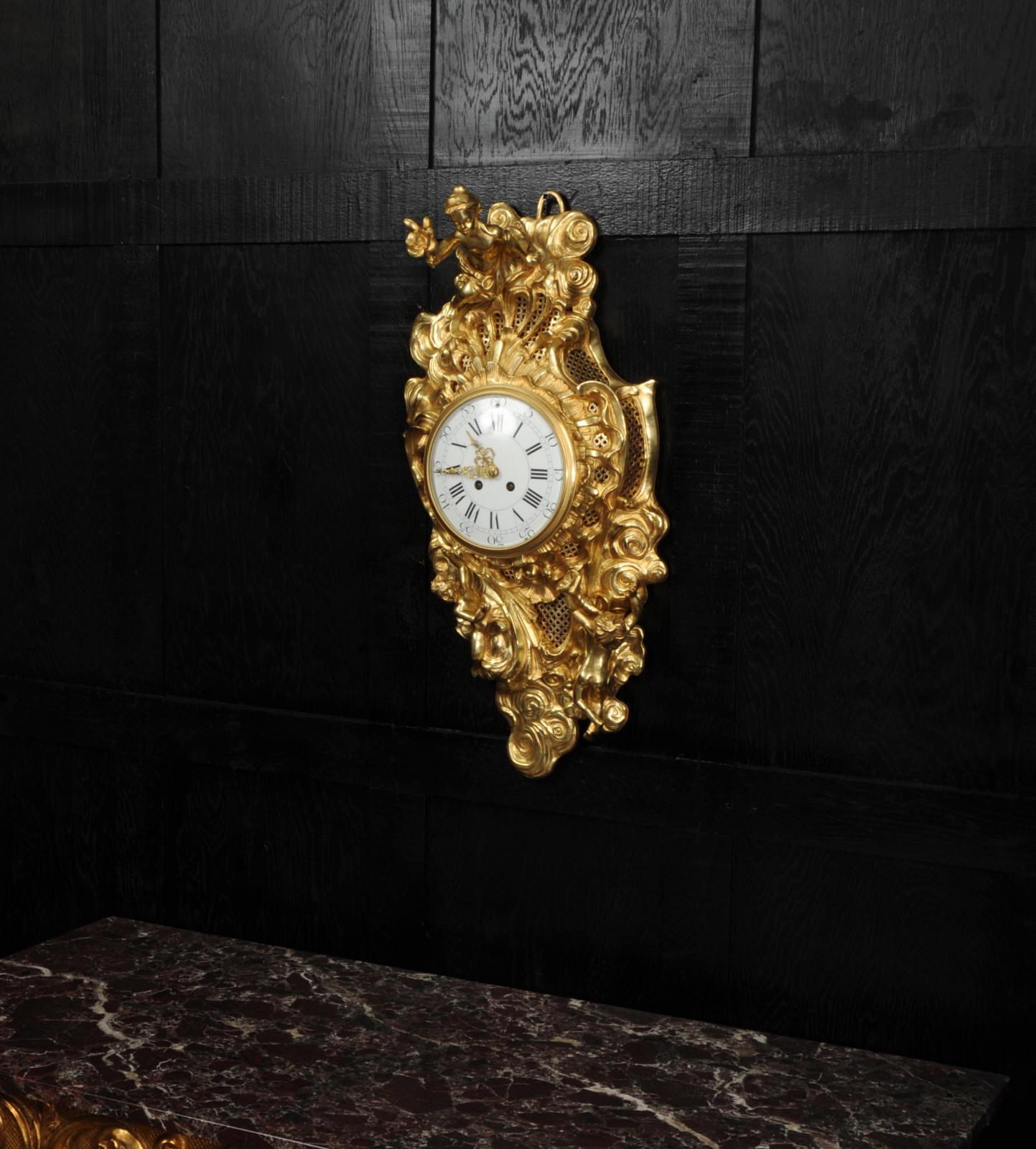 Ormolu Antique French Rococo Cartel Wall Clock In Good Condition For Sale In Belper, Derbyshire
