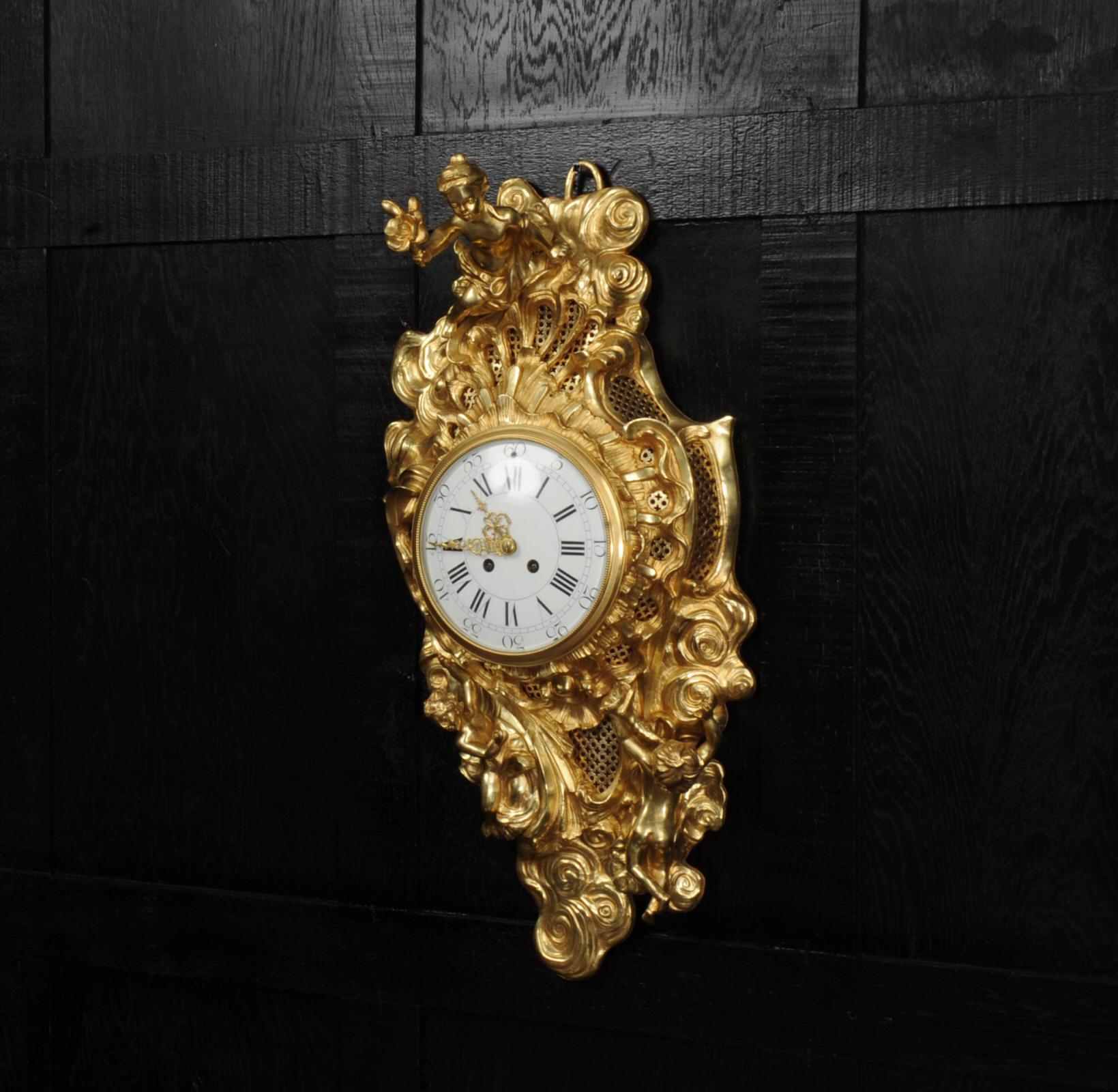19th Century Ormolu Antique French Rococo Cartel Wall Clock For Sale