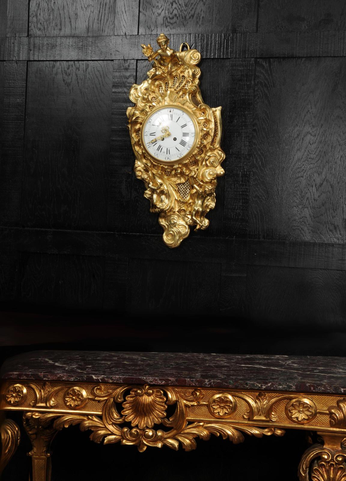 Ormolu Antique French Rococo Cartel Wall Clock For Sale 1