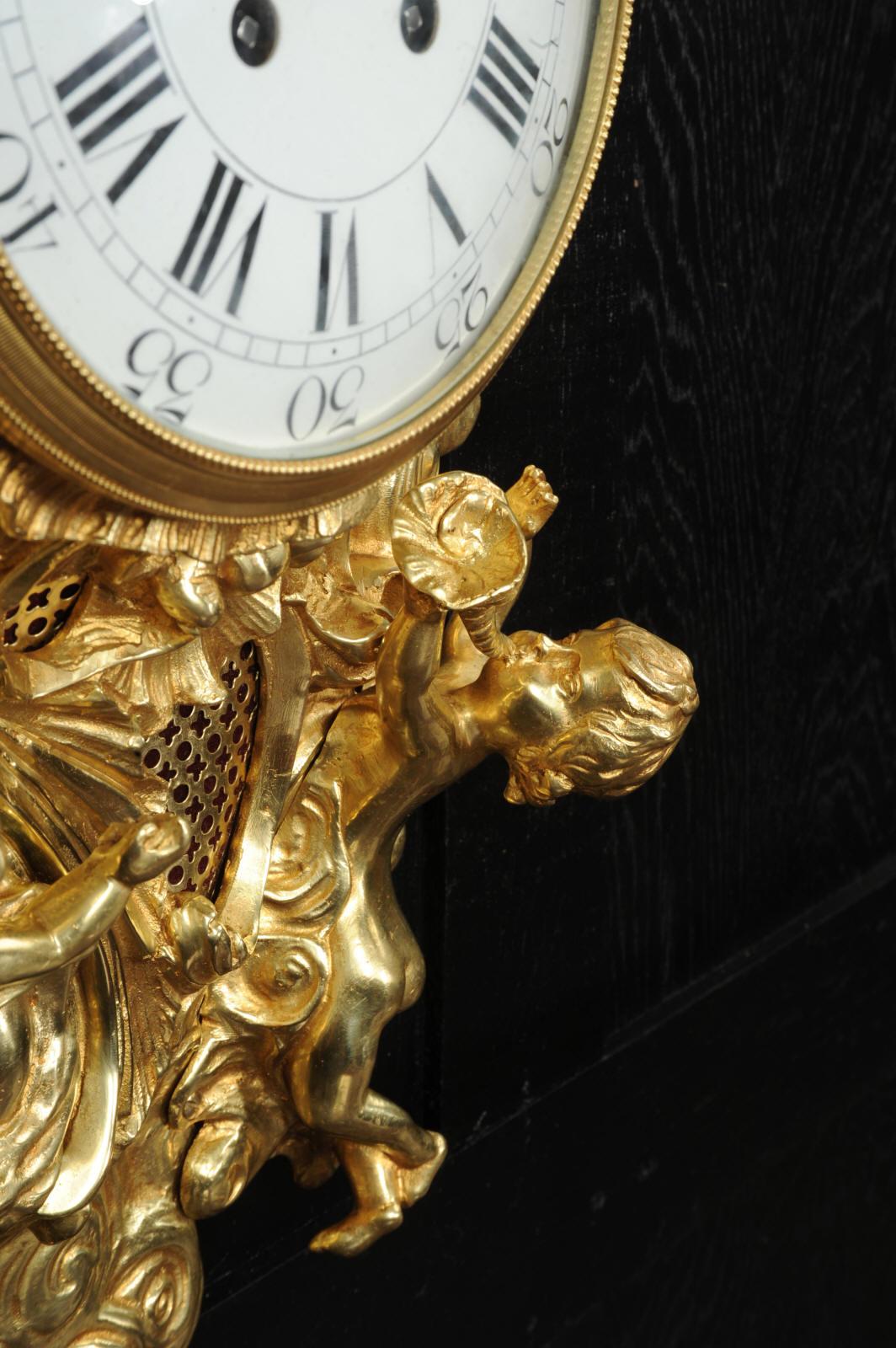 Ormolu Antique French Rococo Cartel Wall Clock For Sale 2